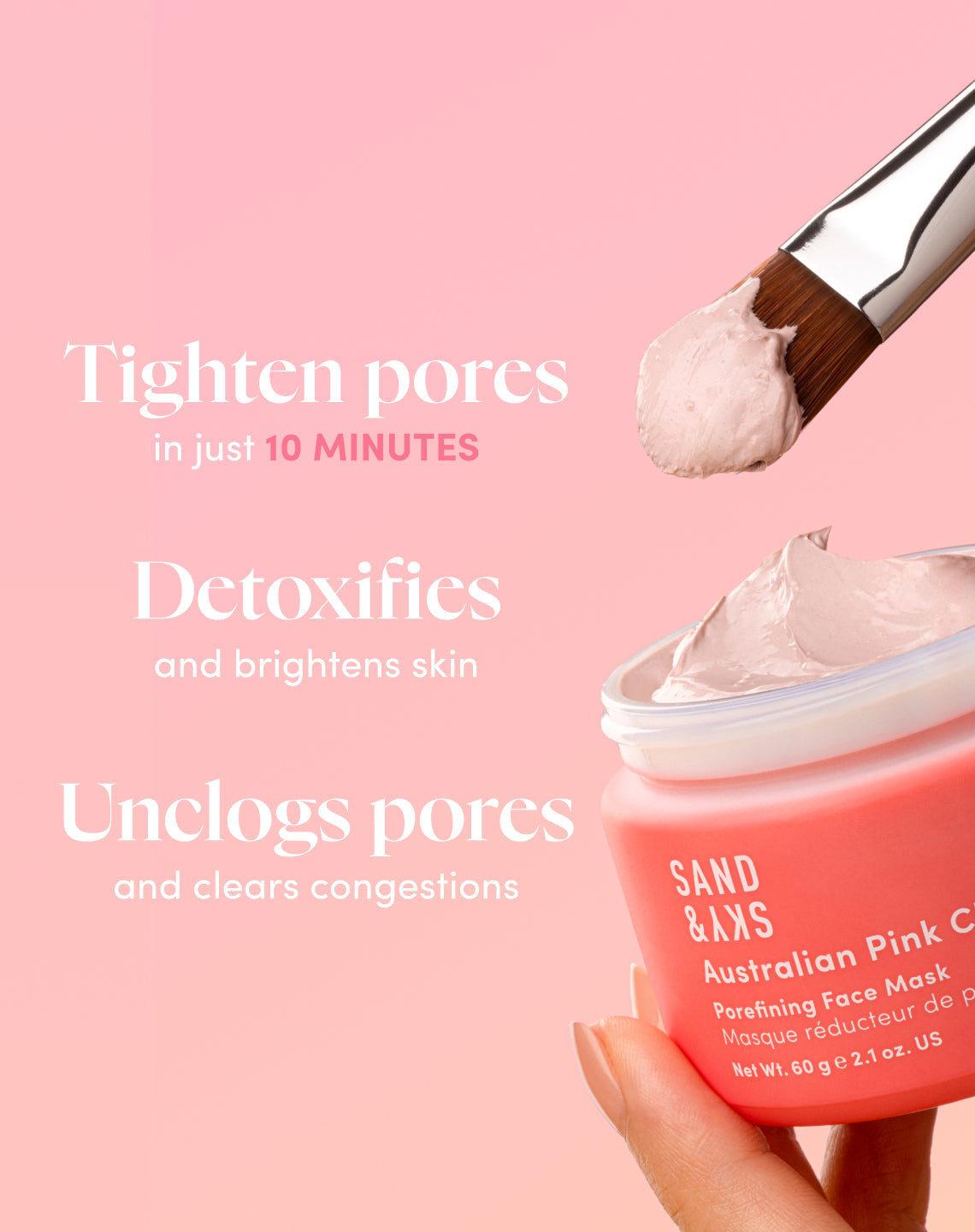 Pink Clay Mask benefits - pore refining and skin brightening results