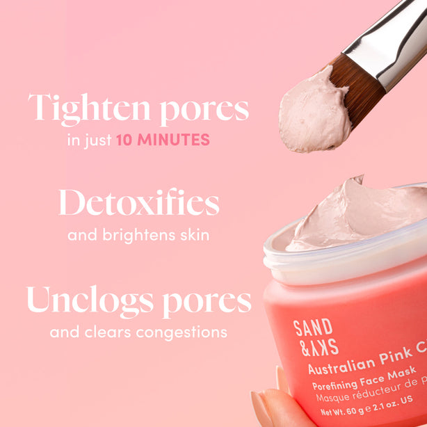 Pink Clay Mask benefits - pore refining and skin brightening results