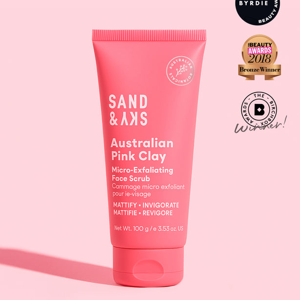 Australian Pink Clay Flash Perfection Exfoliator - front view of hero by Sand and Sky